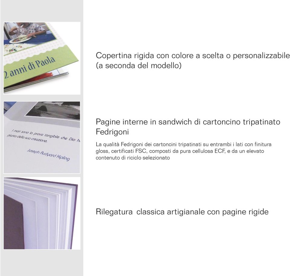 tripatinati su entrambi i lati con finitura gloss, certificati FSC, composti da pura cellulosa