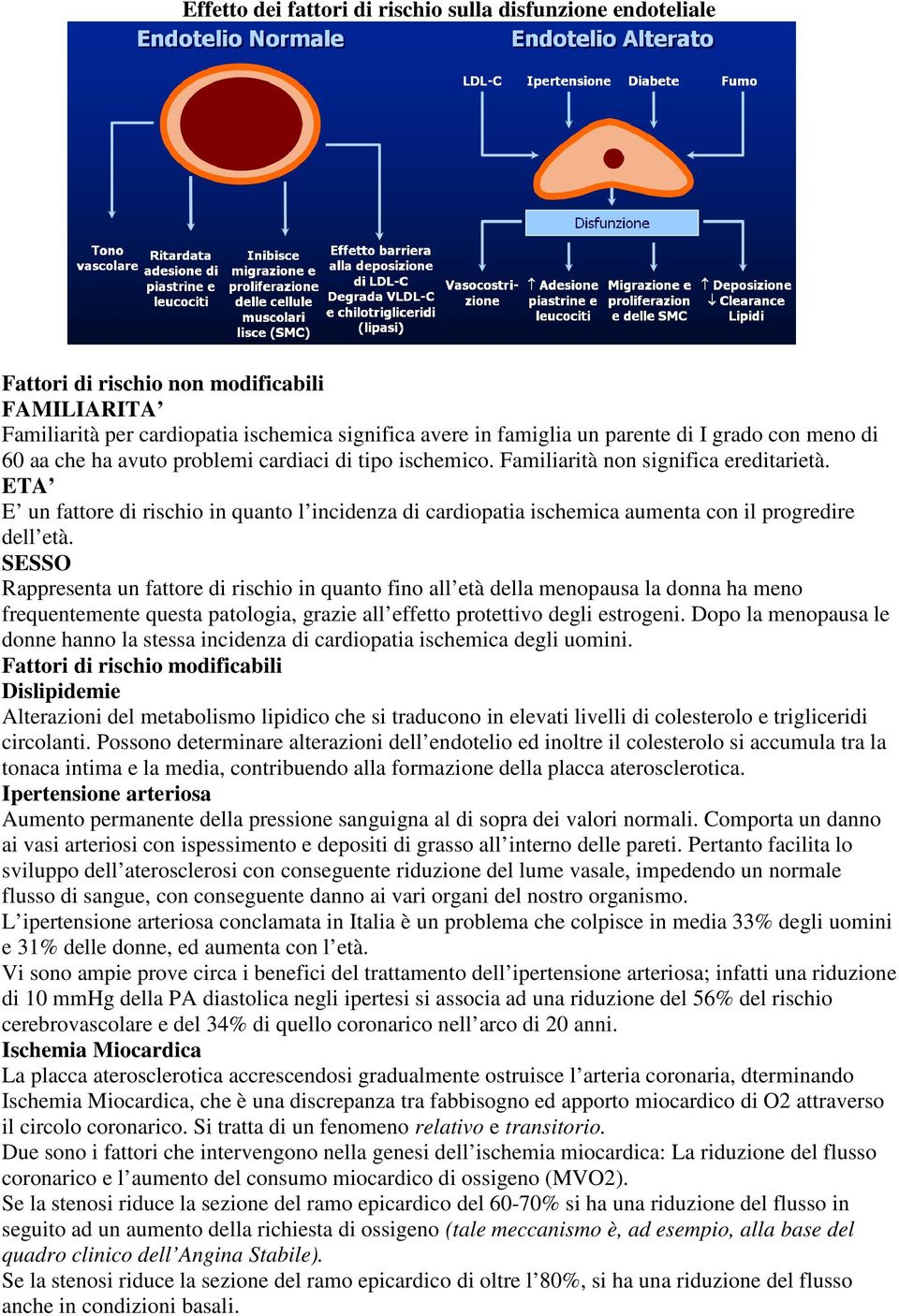 ETA E un fattore di rischio in quanto l incidenza di cardiopatia ischemica aumenta con il progredire dell età.