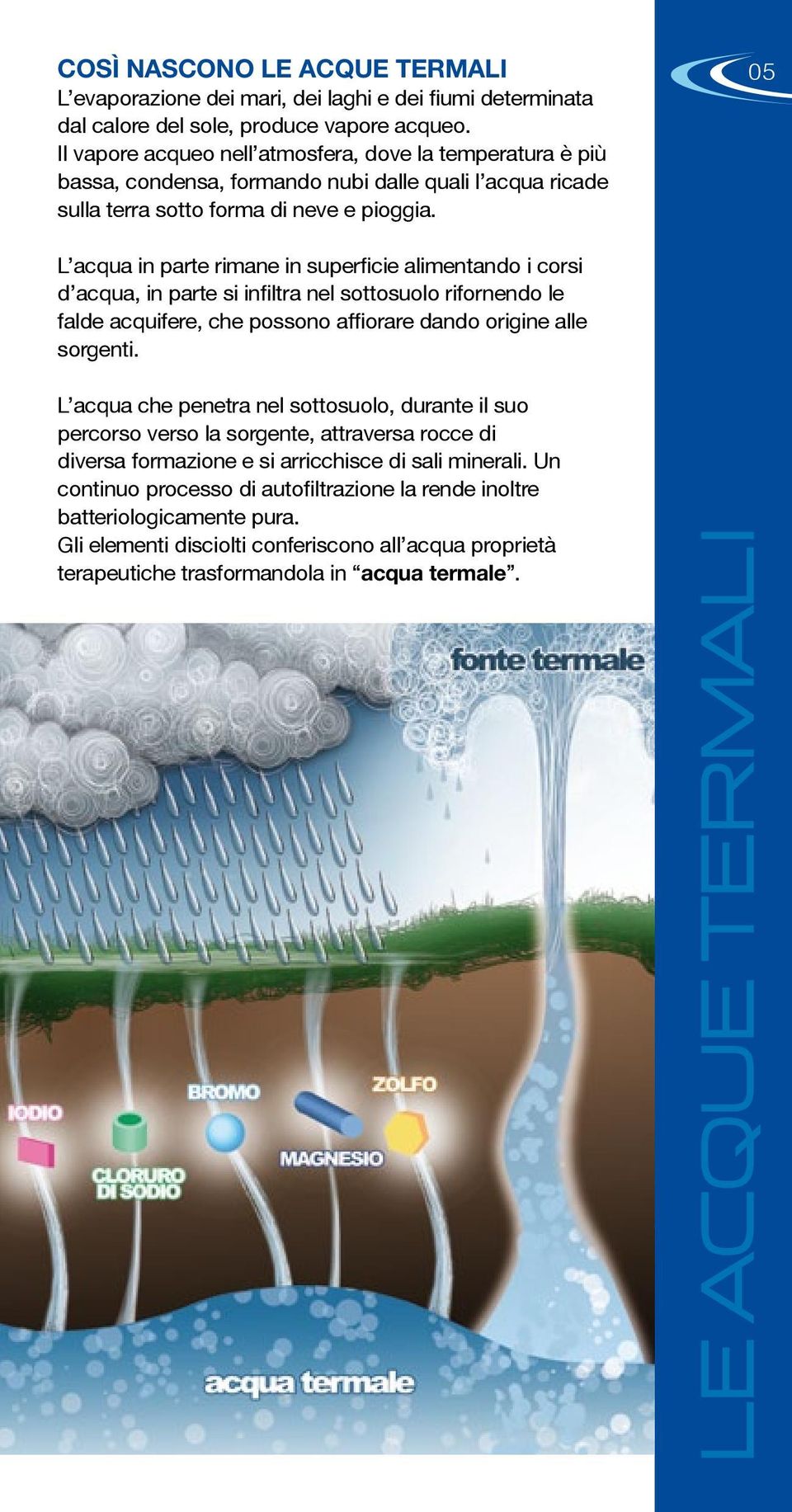 05 L acqua in parte rimane in superficie alimentando i corsi d acqua, in parte si infiltra nel sottosuolo rifornendo le falde acquifere, che possono affiorare dando origine alle sorgenti.