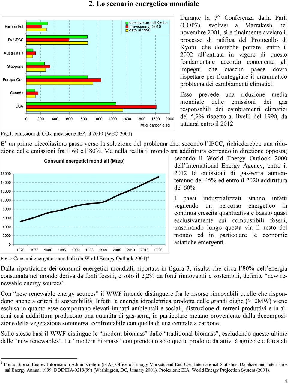 1: emissioni di CO 2 : previsione IEA al 2010 (WEO 2001) Mt di carbonio eq 1970 1975 1980 1985 1990 1995 1999 2005 2010 2015 2020 Durante la 7 Conferenza dalla Parti (COP7), svoltasi a Marrakesh nel