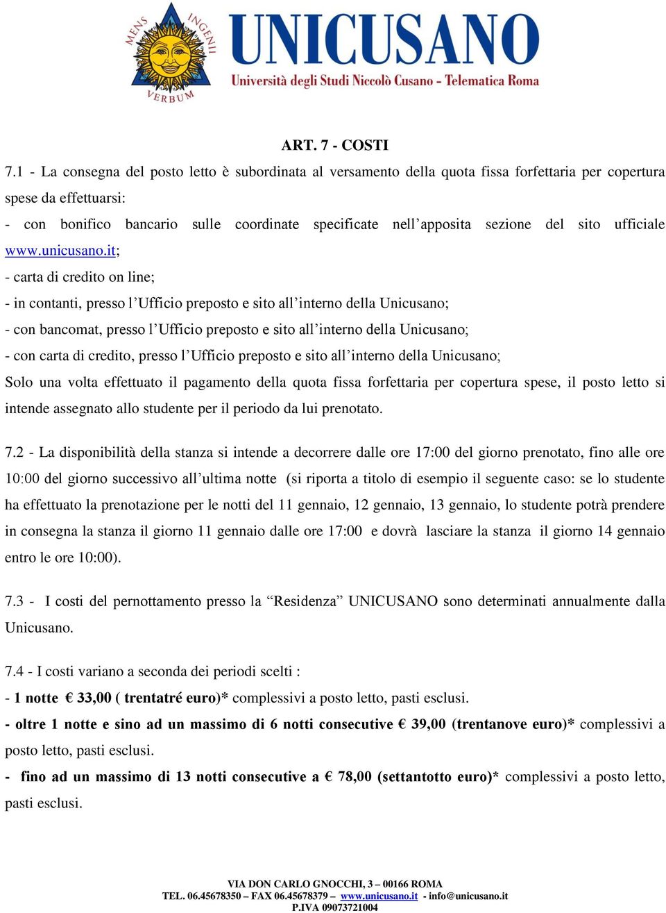 sezione del sito ufficiale www.unicusano.