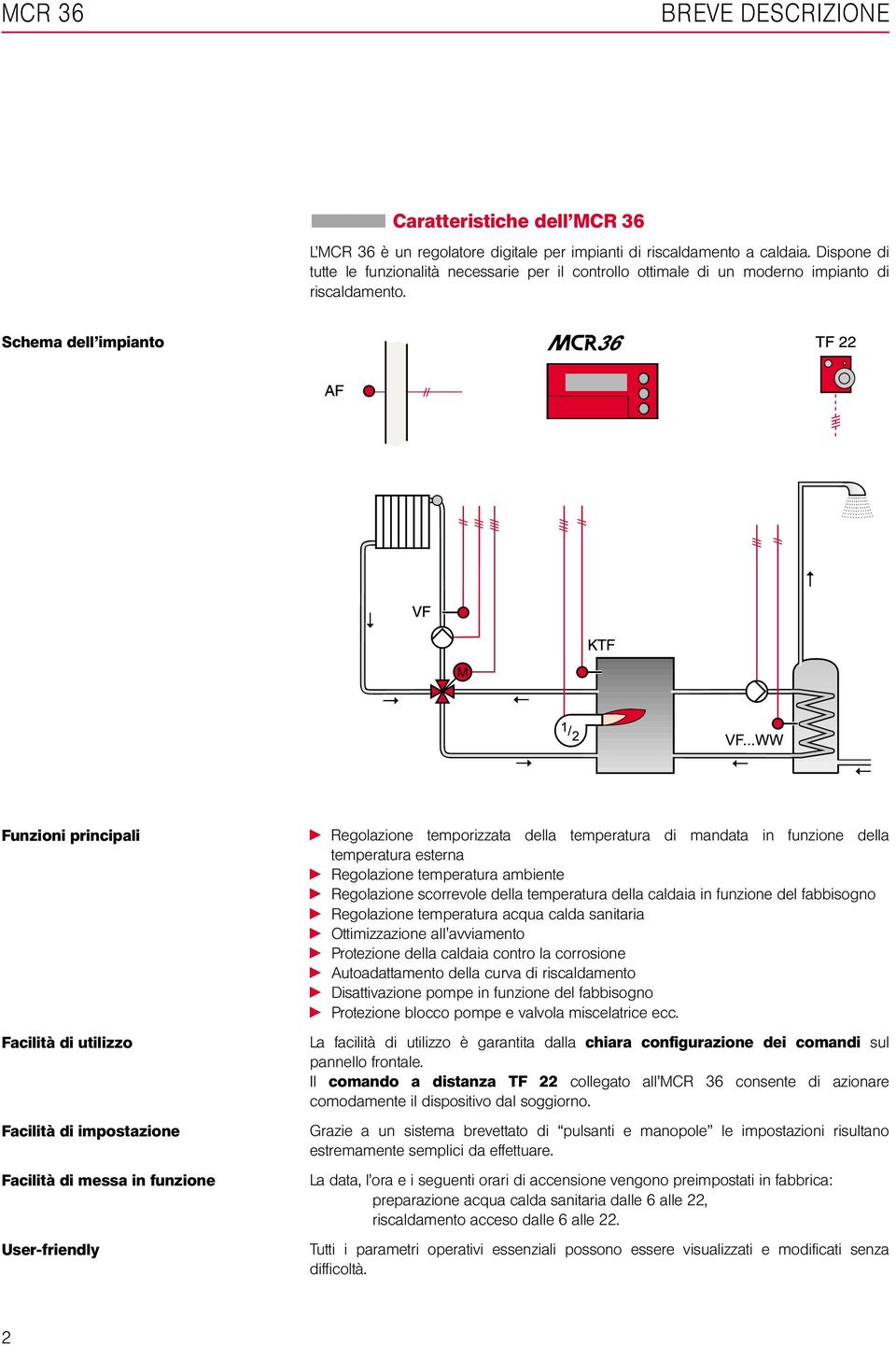 Schema dell impianto Funzioni principali Facilità di utilizzo Facilità di impostazione Facilità di messa in funzione User-friendly n Regolazione temporizzata della temperatura di mandata in funzione