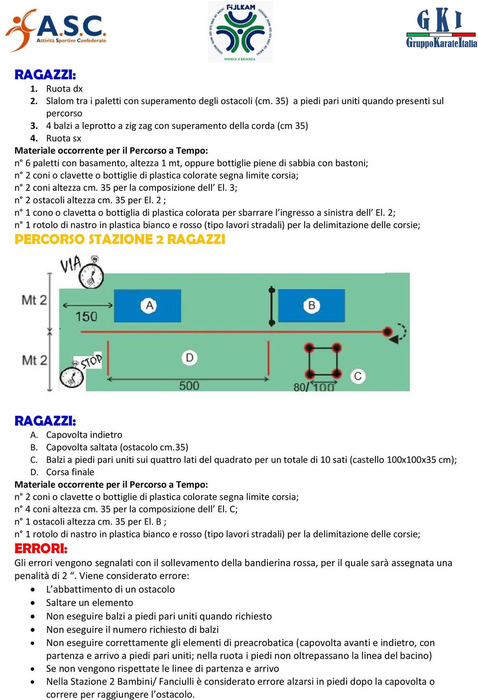 Ruota sx Materiale occorrente per il Percorso a Tempo: n 6 paletti con basamento, altezza 1 mt, oppure bottiglie piene di sabbia con bastoni; n 2 coni altezza cm. 35 per la composizione dell El.