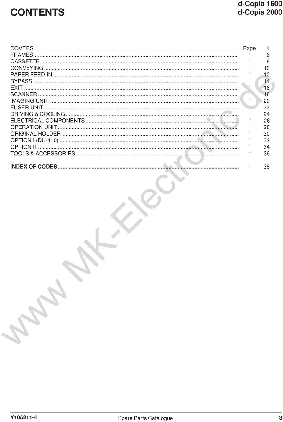 .. 24 ELECTRICAL COMPONENTS... 26 OPERATION UNIT... 28 ORIGINAL HOLDER... 30 OPTION I (DU-410).