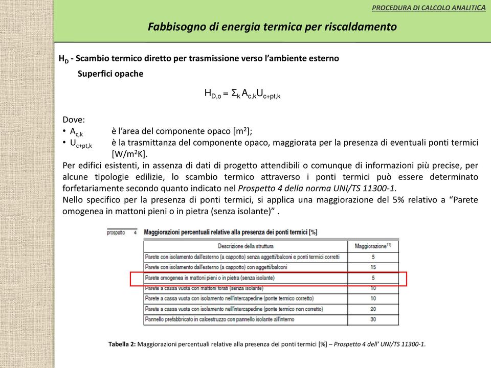 Per edifici esistenti, in assenza di dati di progetto attendibili o comunque di informazioni più precise, per alcune tipologie edilizie, lo scambio termico attraverso i ponti termici può essere