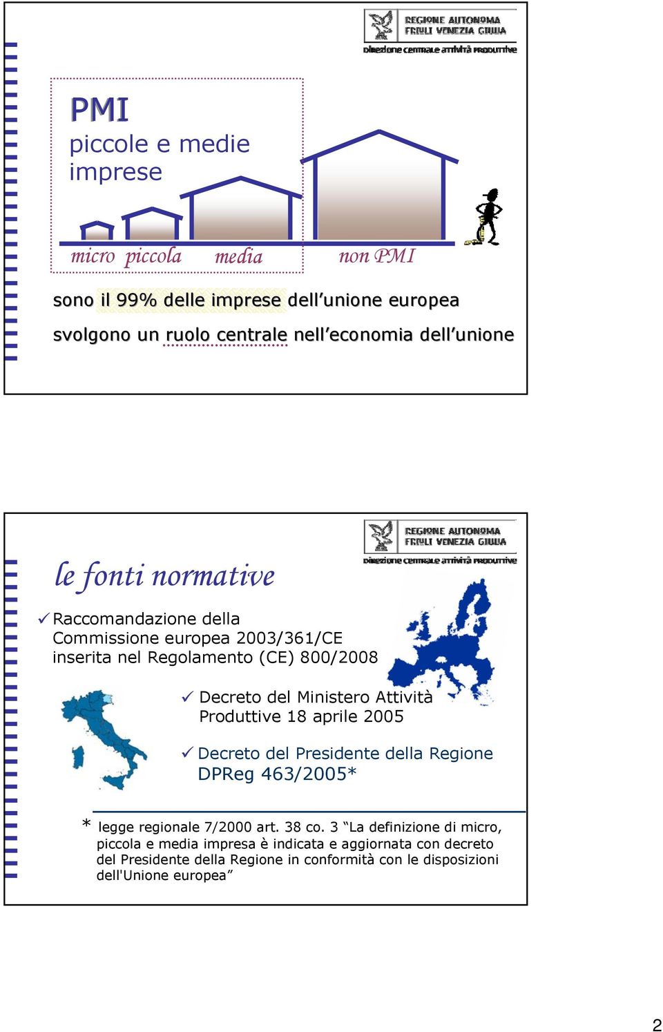 Ministero Attività Produttive 18 aprile 2005 Decreto del Presidente della Regione DPReg 463/2005* * legge regionale 7/2000 art. 38 co.