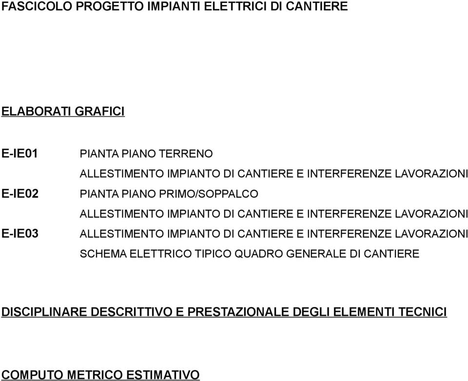 CANTIERE E INTERFERENZE LAVORAZIONI ALLESTIMENTO IMPIANTO DI CANTIERE E INTERFERENZE LAVORAZIONI SCHEMA ELETTRICO