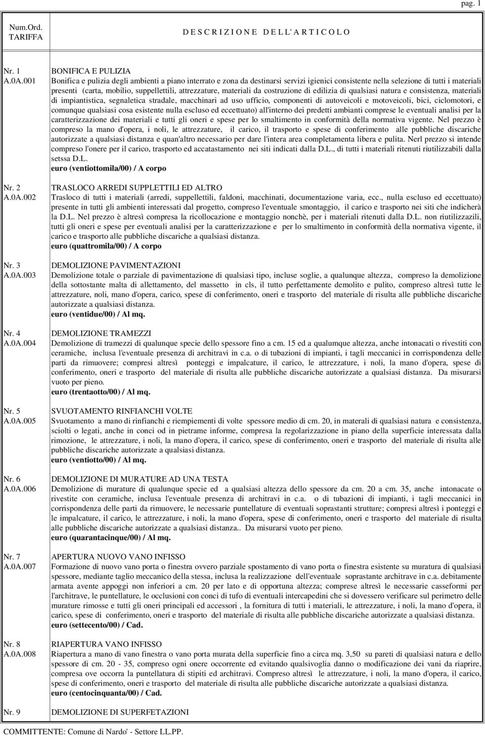 suppellettili, attrezzature, materiali da costruzione di edilizia di qualsiasi natura e consistenza, materiali di impiantistica, segnaletica stradale, macchinari ad uso ufficio, componenti di