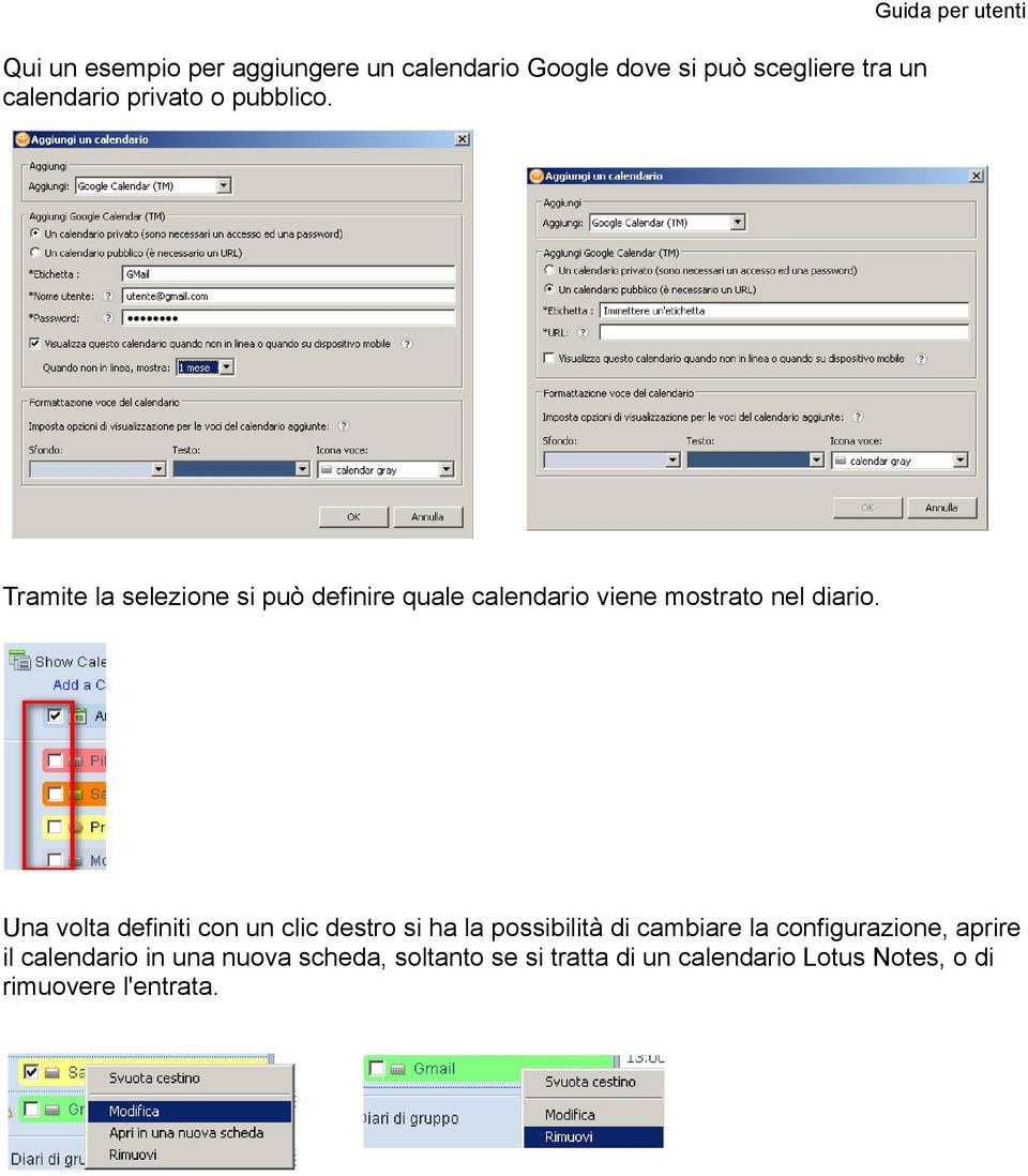 Guida per utenti Tramite la selezione si può definire quale calendario viene mostrato nel diario.