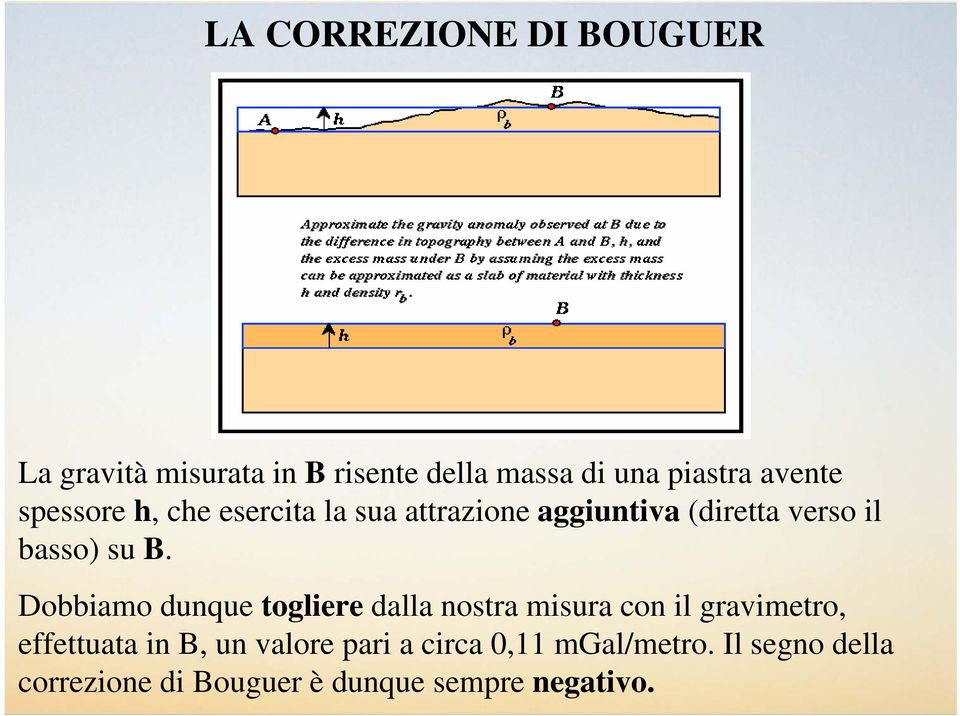 B. Dobbiamo dunque togliere dalla nostra misura con il gravimetro, effettuata in B, un