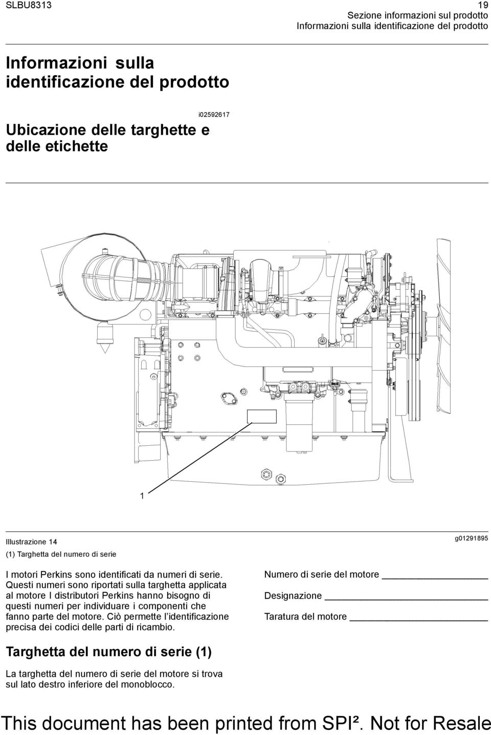 Questi numeri sono riportati sulla targhetta applicata al motore I distributori Perkins hanno bisogno di questi numeri per individuare i componenti che fanno parte del motore.