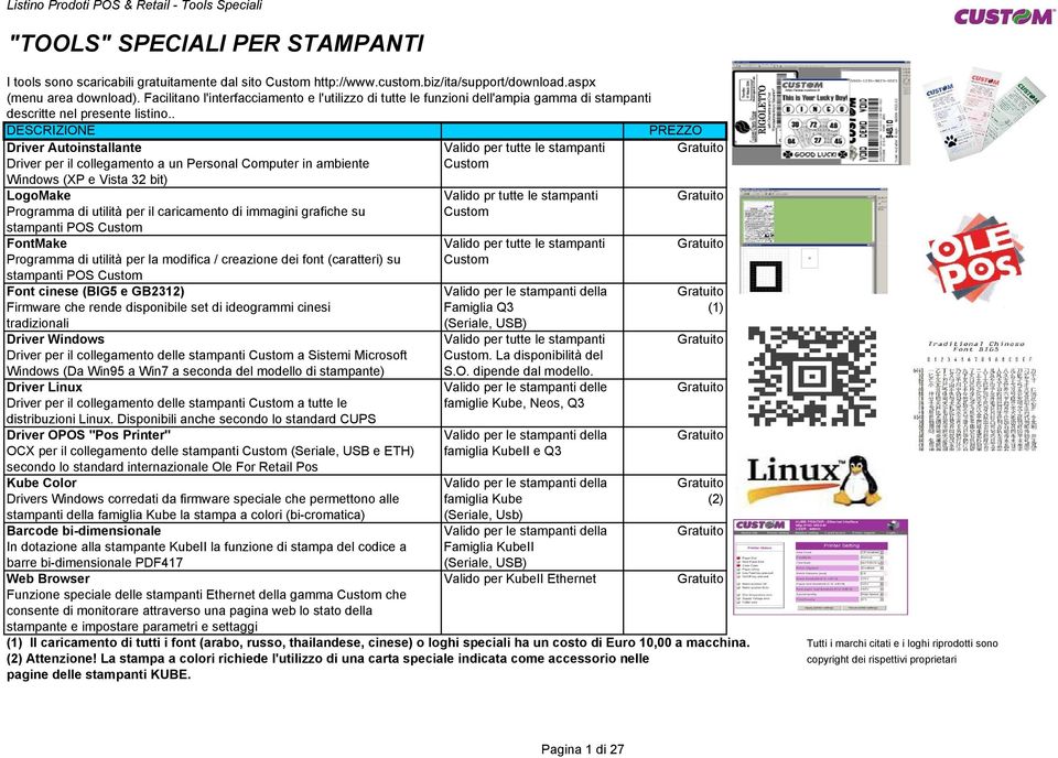 . DESCRIZIONE PREZZO Driver Autoinstallante Valido per tutte le stampanti Gratuito Driver per il collegamento a un Personal Computer in ambiente Custom Windows (XP e Vista 32 bit) LogoMake Valido pr