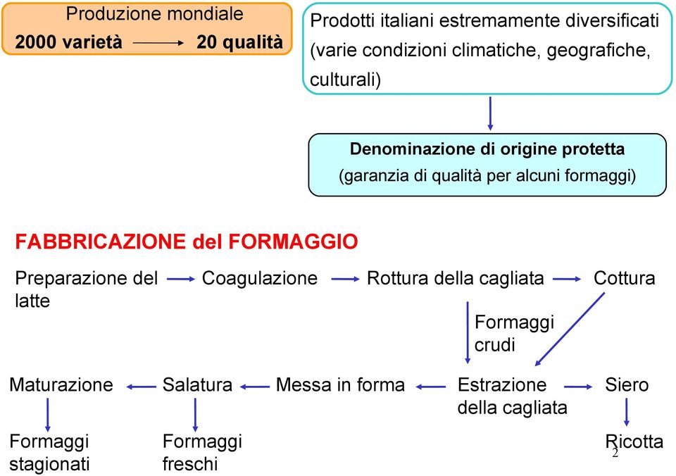 formaggi) FABBRICAZIONE del FORMAGGIO Preparazione del latte Coagulazione Rottura della cagliata Cottura