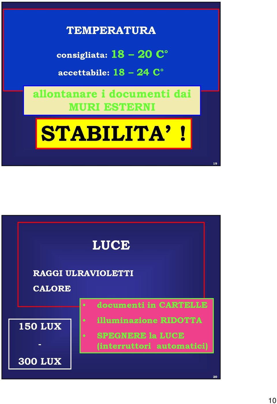 19 LUCE RAGGI ULRAVIOLETTI CALORE 150 LUX - 300 LUX documenti