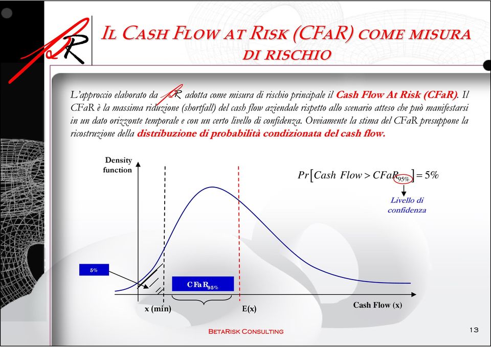 ( Il CFaR è la massima riduzione (shortfall) del cash flow aziendale rispetto allo scenario atteso che può manifestarsi in un dato orizzonte