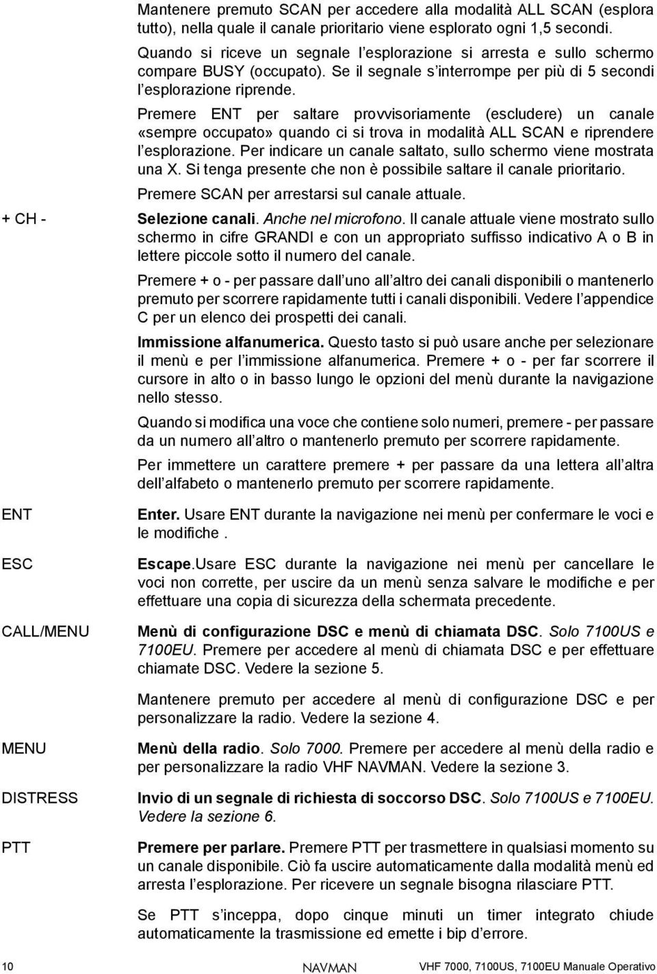 Premere ENT per saltare provvisoriamente (escludere) un canale «sempre occupato» quando ci si trova in modalità ALL SCAN e riprendere l esplorazione.