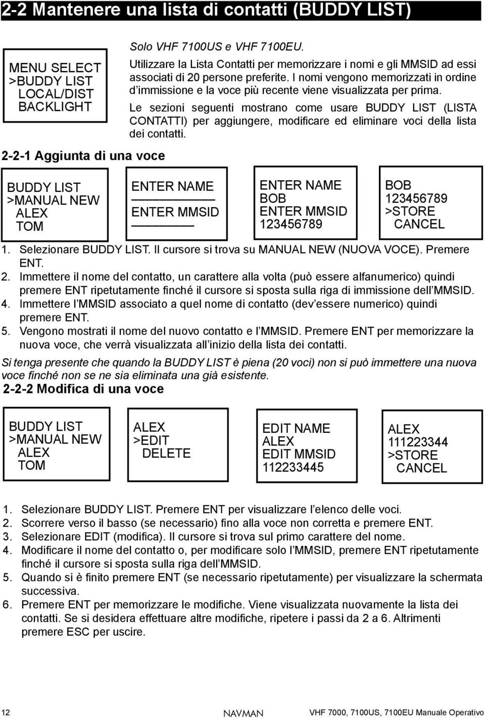 I nomi vengono memorizzati in ordine d immissione e la voce più recente viene visualizzata per prima.