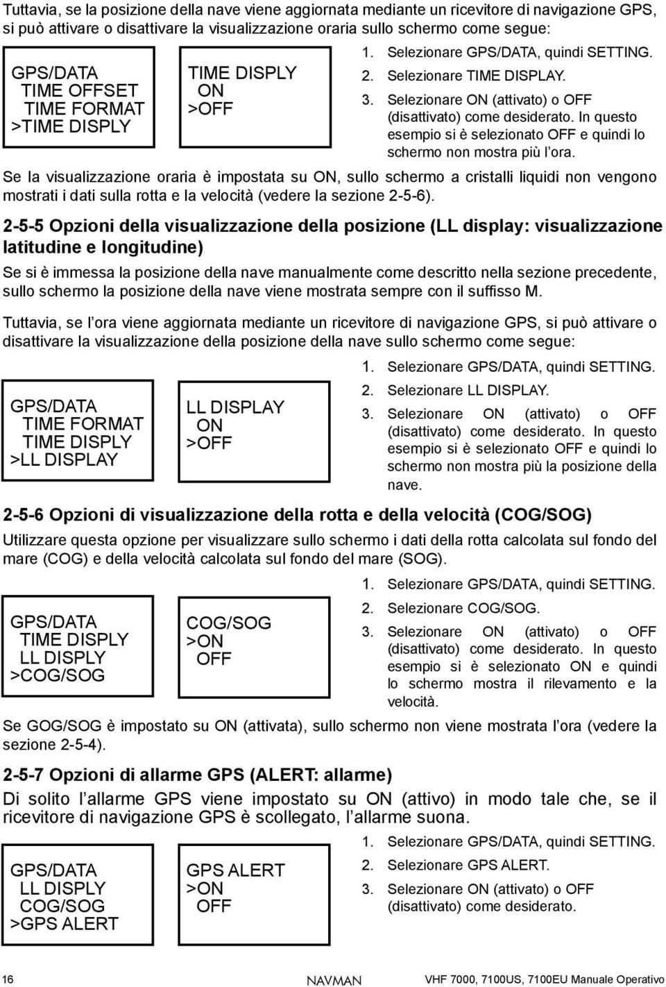 In questo esempio si è selezionato OFF e quindi lo schermo non mostra più l ora.