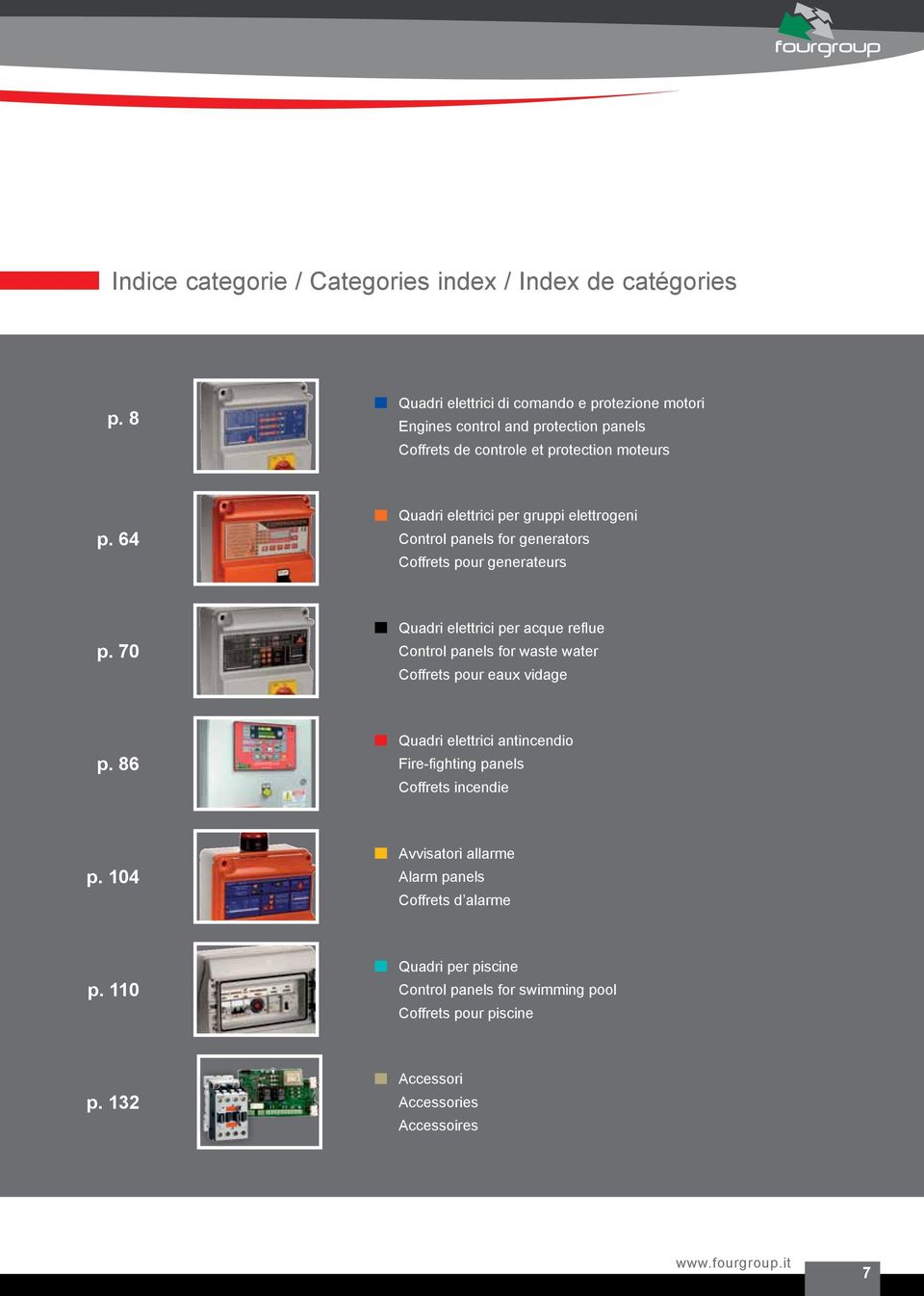 64 Quadri elettrici per gruppi elettrogeni Control panels for generators Coffrets pour generateurs p.