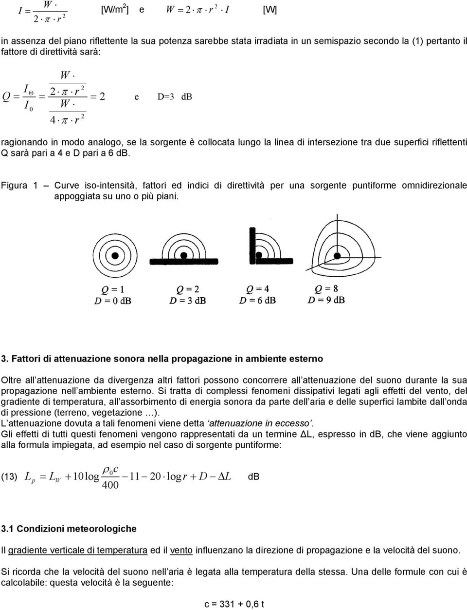 Figura 1 Curve iso-intensità, fattori ed indici di direttività er una sorgente untiforme omnidirezionale aoggiata su uno o iù iani. 3.