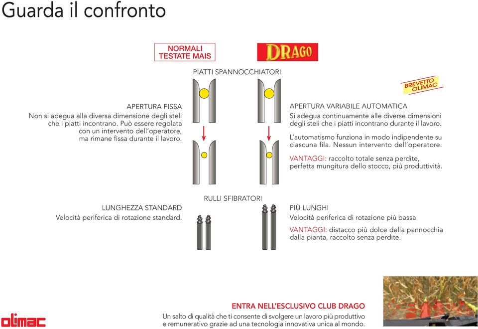 APERTURA VARIABILE AUTOMATICA Si adegua continuamente alle diverse dimensioni degli steli che i piatti incontrano durante il lavoro. L automatismo funziona in modo indipendente su ciascuna fila.