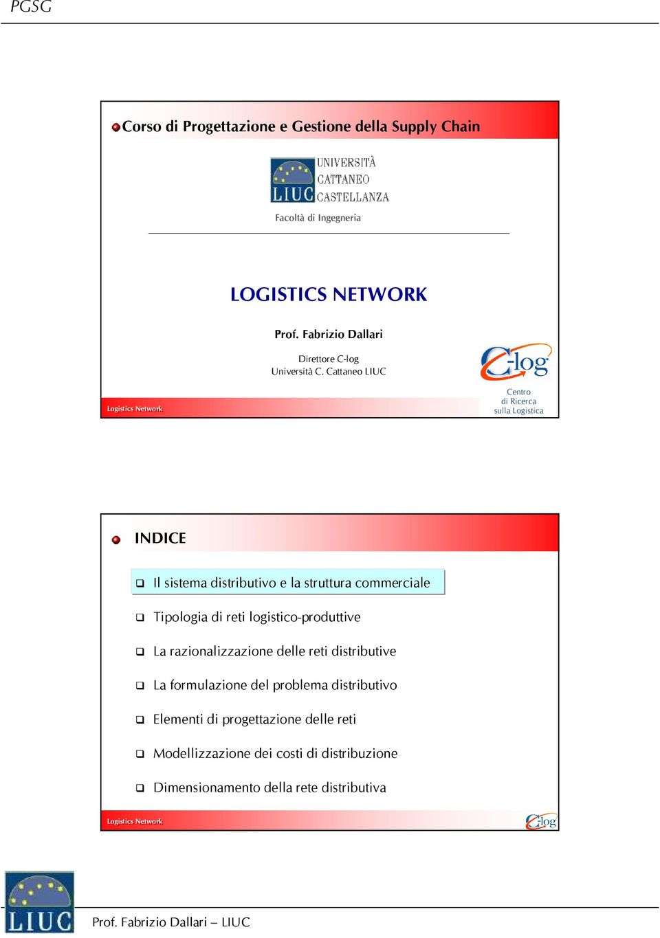 Cattaneo LIUC Centro di Ricerca sulla Logistica INDICE Il sistema distributivo e la struttura commerciale Tipologia di reti