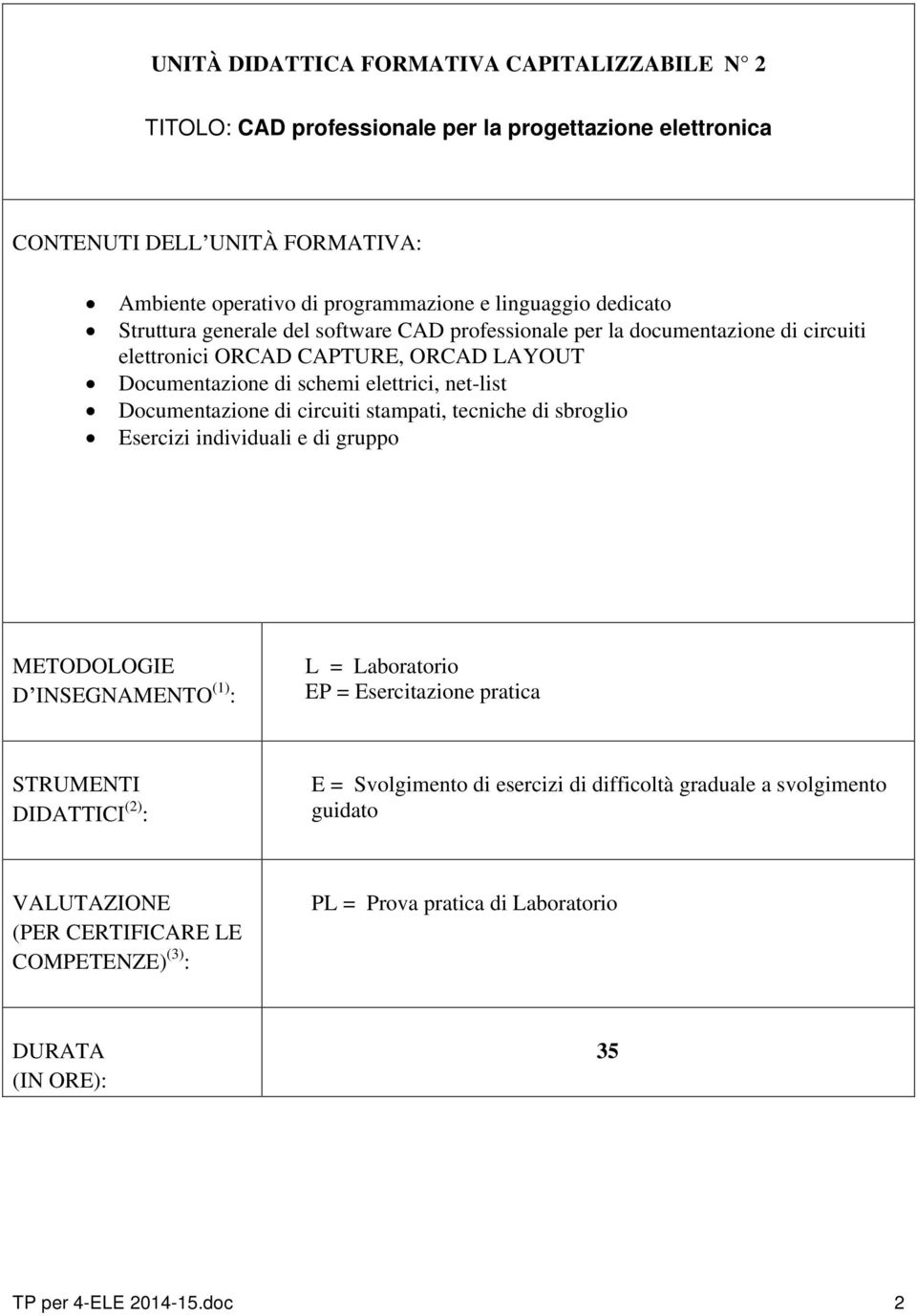 Documentazione di schemi elettrici, net-list Documentazione di circuiti stampati, tecniche di sbroglio Esercizi individuali e di gruppo L =