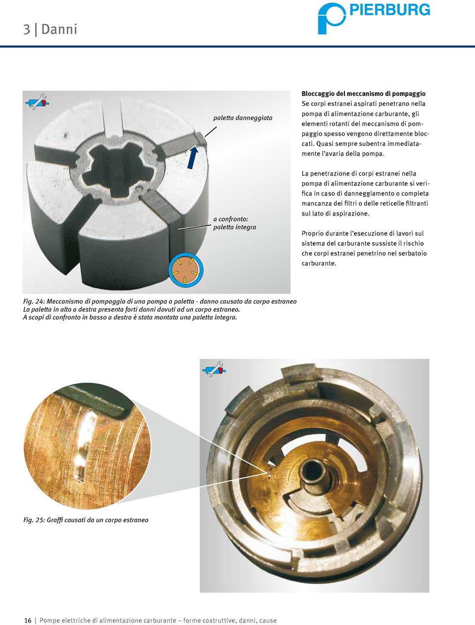 a confronto: paletta integra La penetrazione di corpi estranei nella pompa di alimentazione si verifica in caso di danneggiamento o completa mancanza dei filtri o delle reticelle filtranti sul lato
