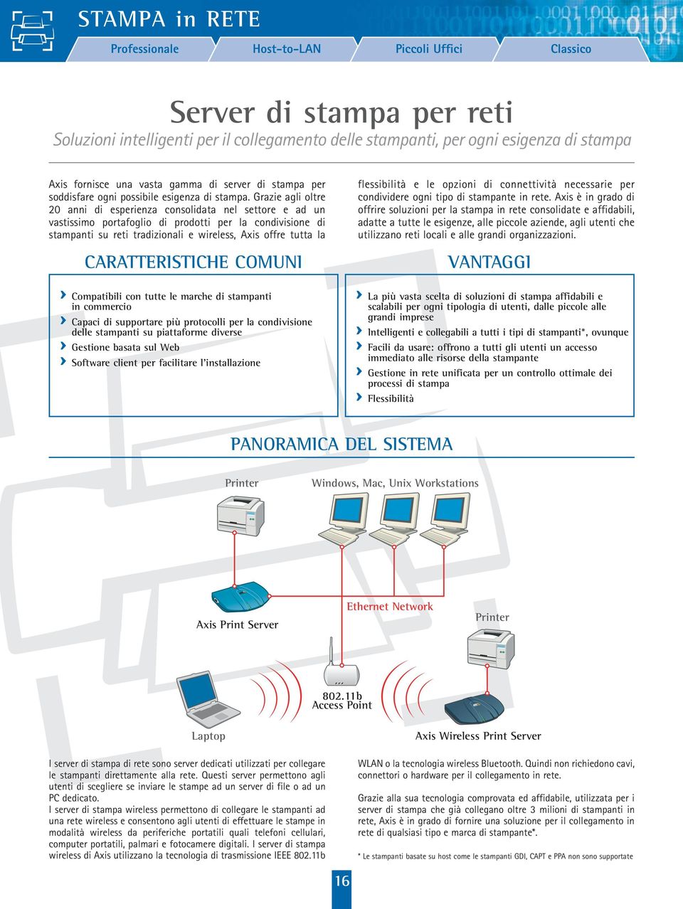 Grazie agli oltre 20 anni di esperienza consolidata nel settore e ad un vastissimo portafoglio di prodotti per la condivisione di stampanti su reti tradizionali e wireless, Axis offre tutta la