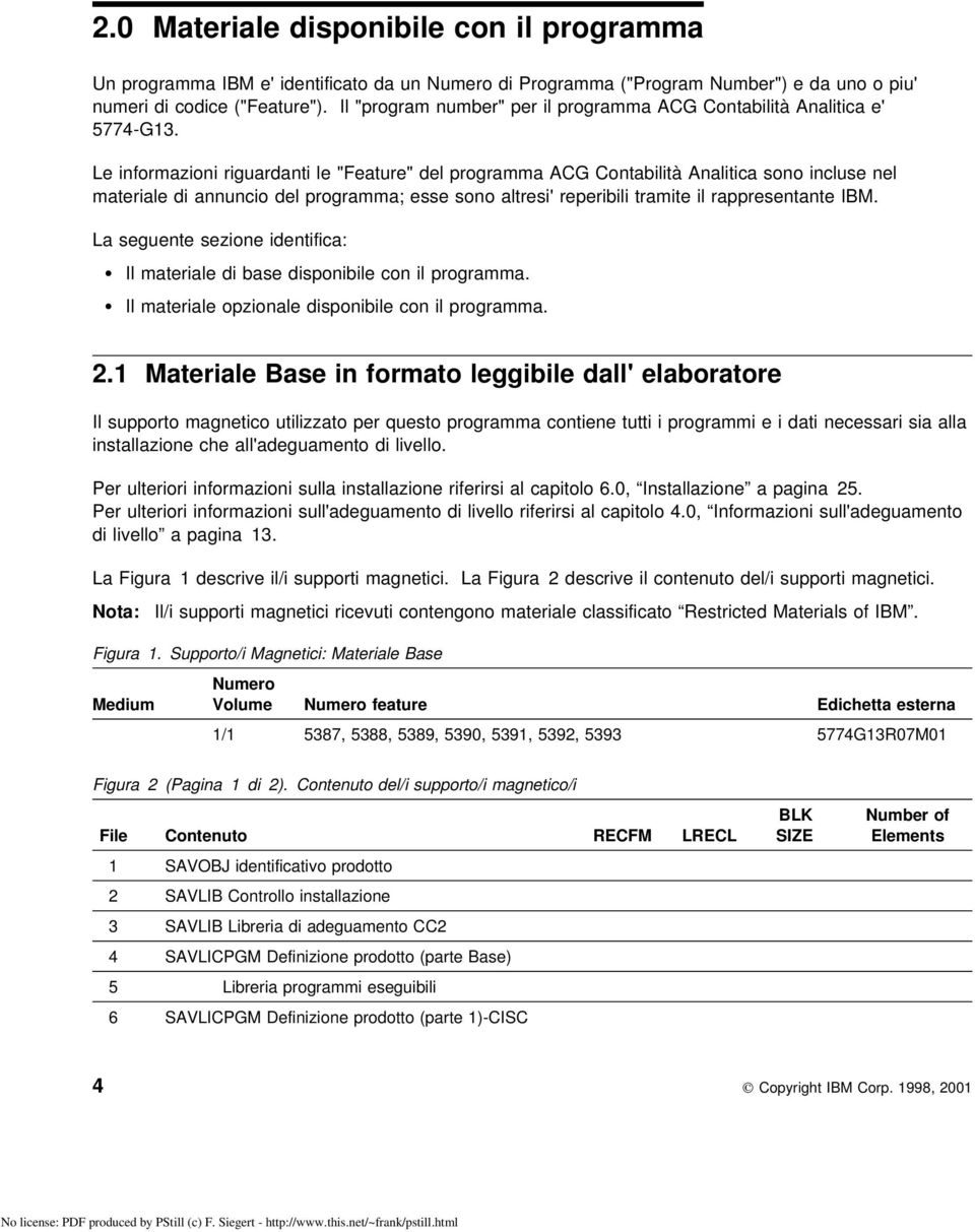 Le informazioni riguardanti le "Feature" del programma ACG Contabilità Analitica sono incluse nel materiale di annuncio del programma; esse sono altresi' reperibili tramite il rappresentante IBM.