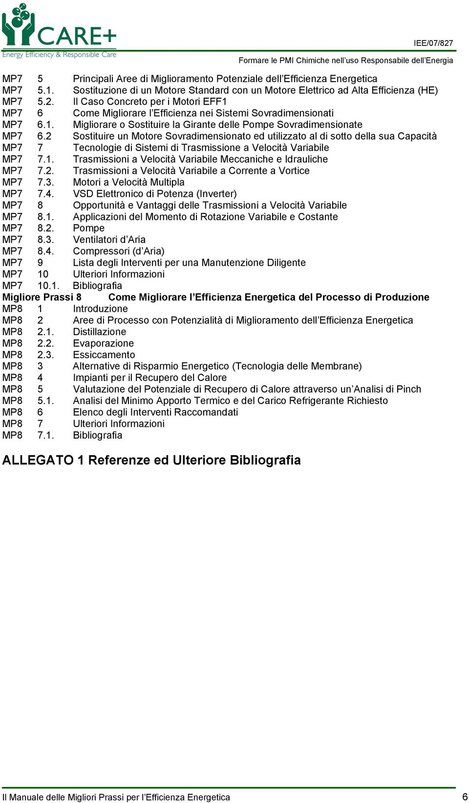 2 Sostituire un Motore Sovradimensionato ed utilizzato al di sotto della sua Capacità MP7 7 Tecnologie di Sistemi di Trasmissione a Velocità Variabile MP7 7.1.