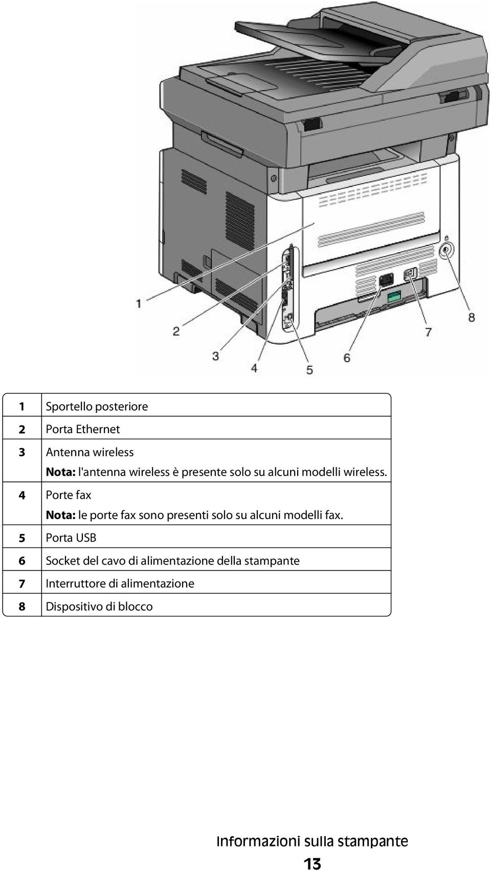 4 Porte fax Nota: le porte fax sono presenti solo su alcuni modelli fax.