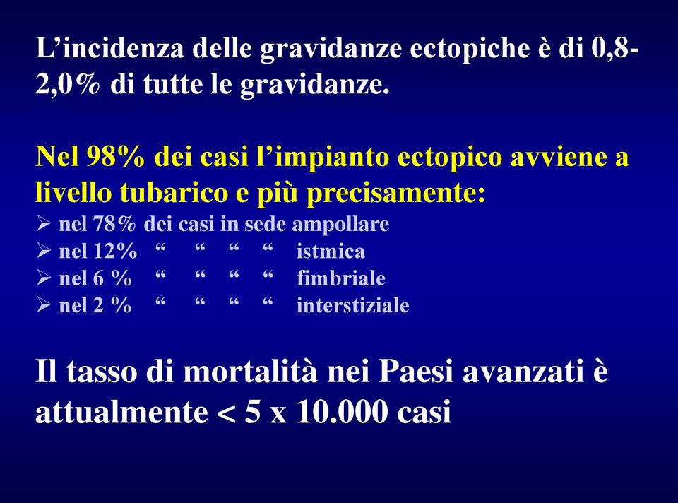 precisamente: nel 78% dei casi in sede ampollare nel 12% istmica nel 6 %