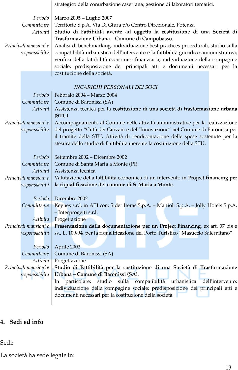 Analisi di benchmarking, individuazione best practices procedurali, studio sulla compatibilità urbanistica dell intervento e la fattibilità giuridico-amministrativa; verifica della fattibilità