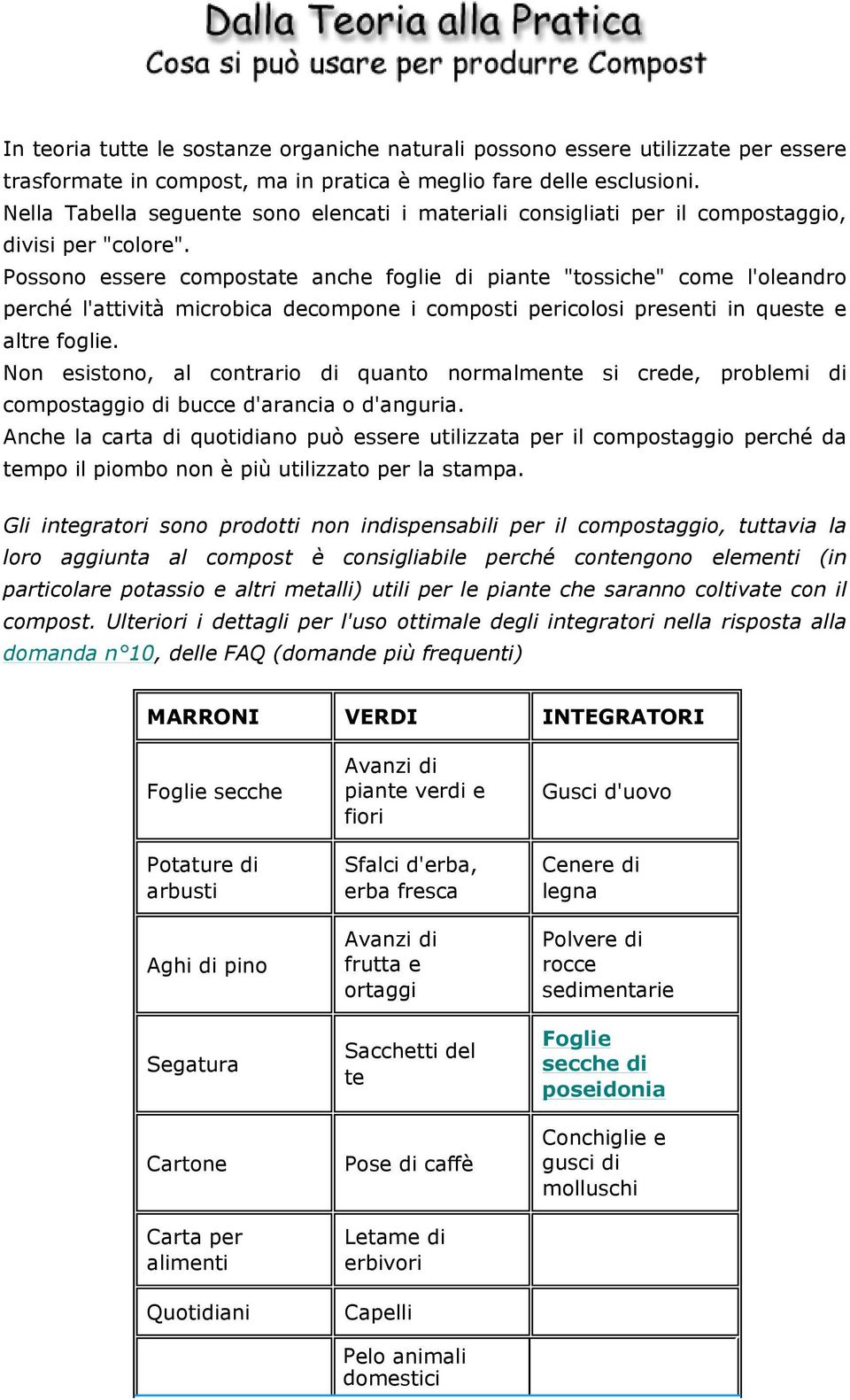 Possono essere compostate anche foglie di piante "tossiche" come l'oleandro perché l'attività microbica decompone i composti pericolosi presenti in queste e altre foglie.