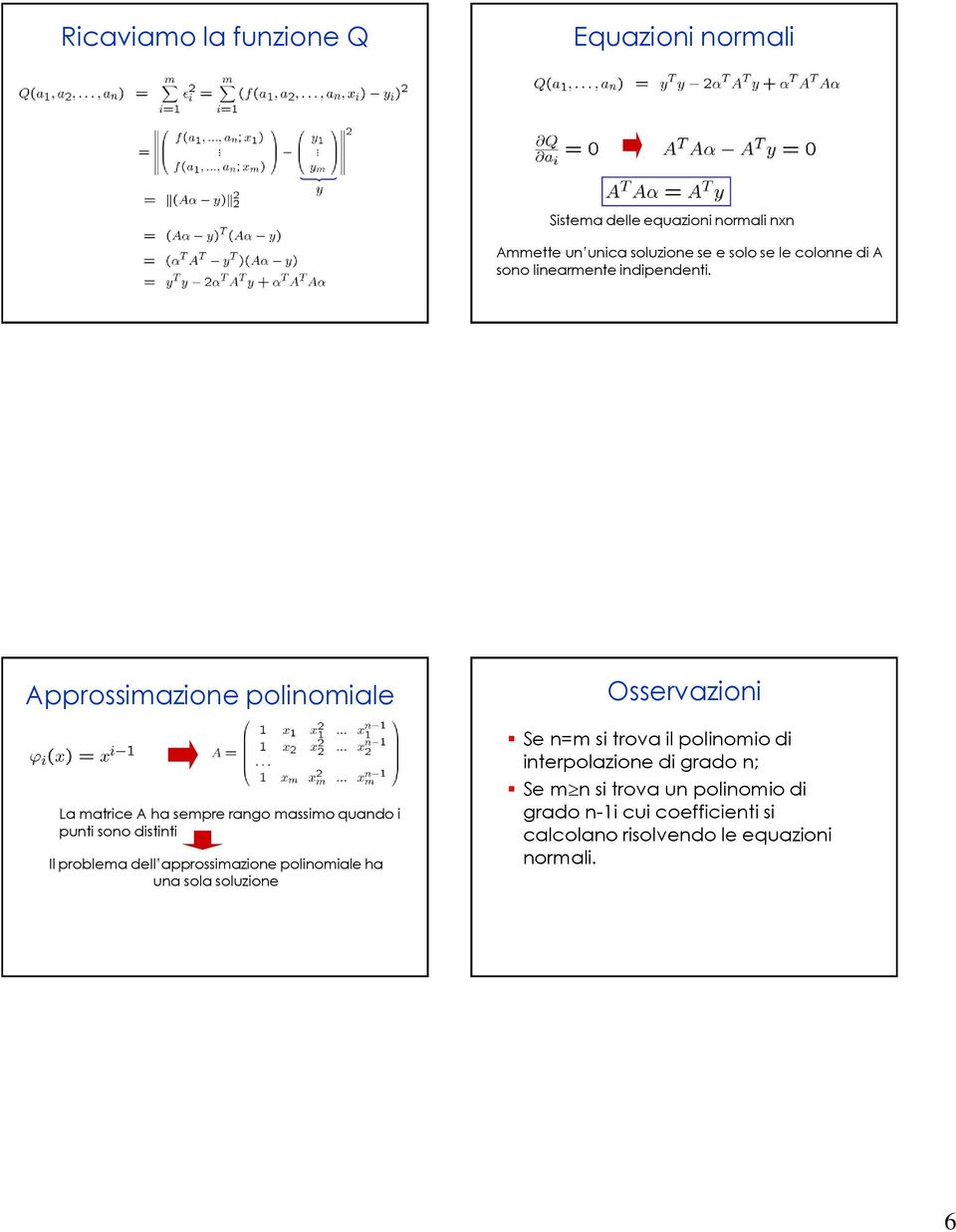 Approssimazione polinomiale La matrice A ha sempre rango massimo quando i punti sono distinti Il problema dell approssimazione