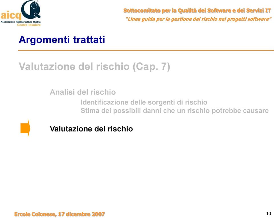 rischio Stima dei possibili danni che un rischio potrebbe