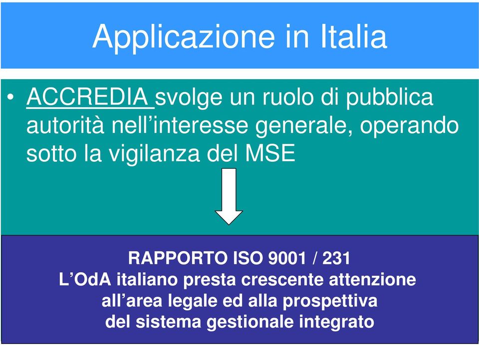 MSE RAPPORTO ISO 9001 / 231 L OdA italiano presta crescente