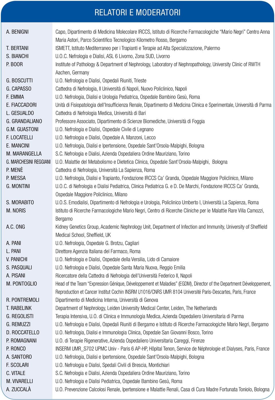 ROCCATELLO P. ROMAGNANI P. RONCO A. SANTORO F. SCOLARI C. VITALE M. VIVARELLI A.
