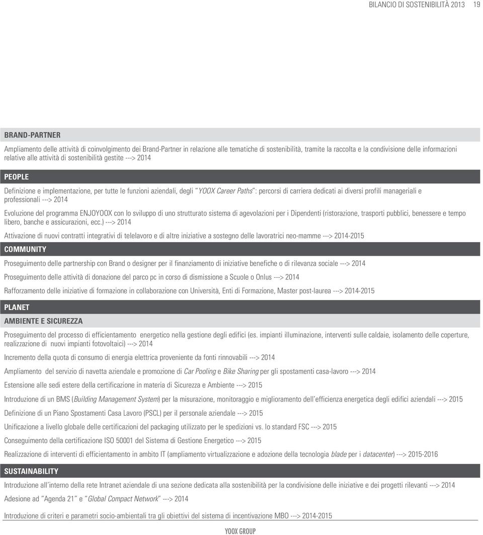 dedicati ai diversi profili manageriali e professionali ---> 2014 Evoluzione del programma ENJOYOOX con lo sviluppo di uno strutturato sistema di agevolazioni per i Dipendenti (ristorazione,