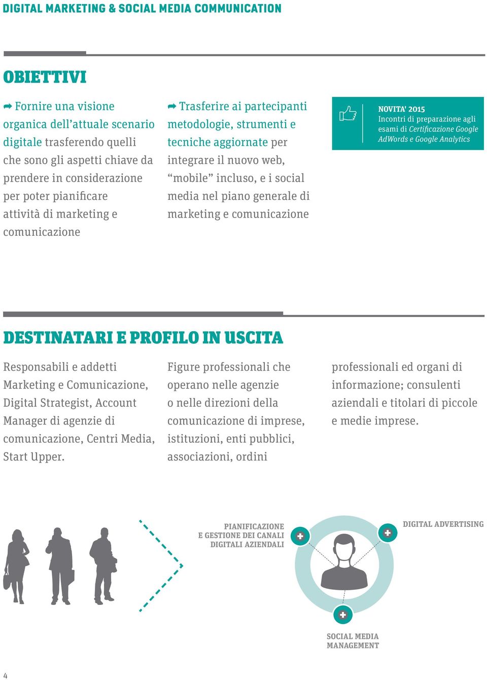 NOVITA' 2015 Incontri di preparazione agli esami di Certificazione Google AdWords e Google Analytics Destinatari e profilo in uscita Responsabili e addetti Marketing e Comunicazione, Digital