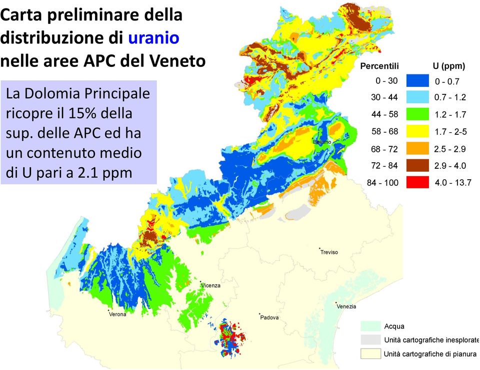 1 ppm Percentili 0-30 30-44 44-58 58-68 68-72 72-84 84-100 U (ppm) 0-0.7 0.7-1.2 1.2-1.7 1.7-2-5 2.5-2.9 2.9-4.0 4.0-13.