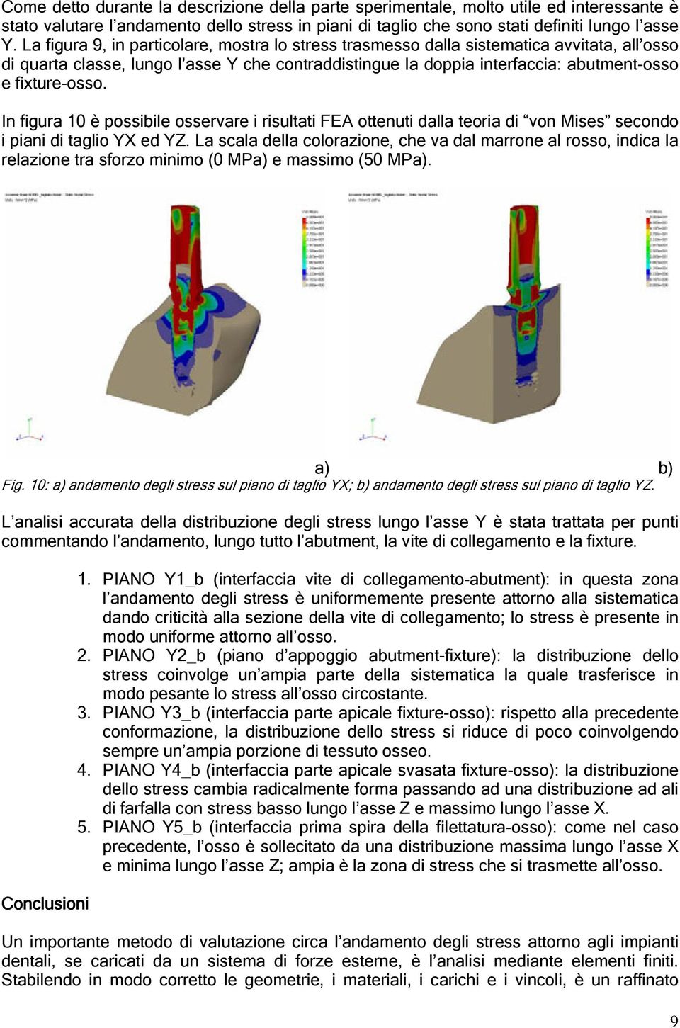 In figura 10 è possibile osservare i risultati FEA ottenuti dalla teoria di von Mises secondo i piani di taglio YX ed YZ.