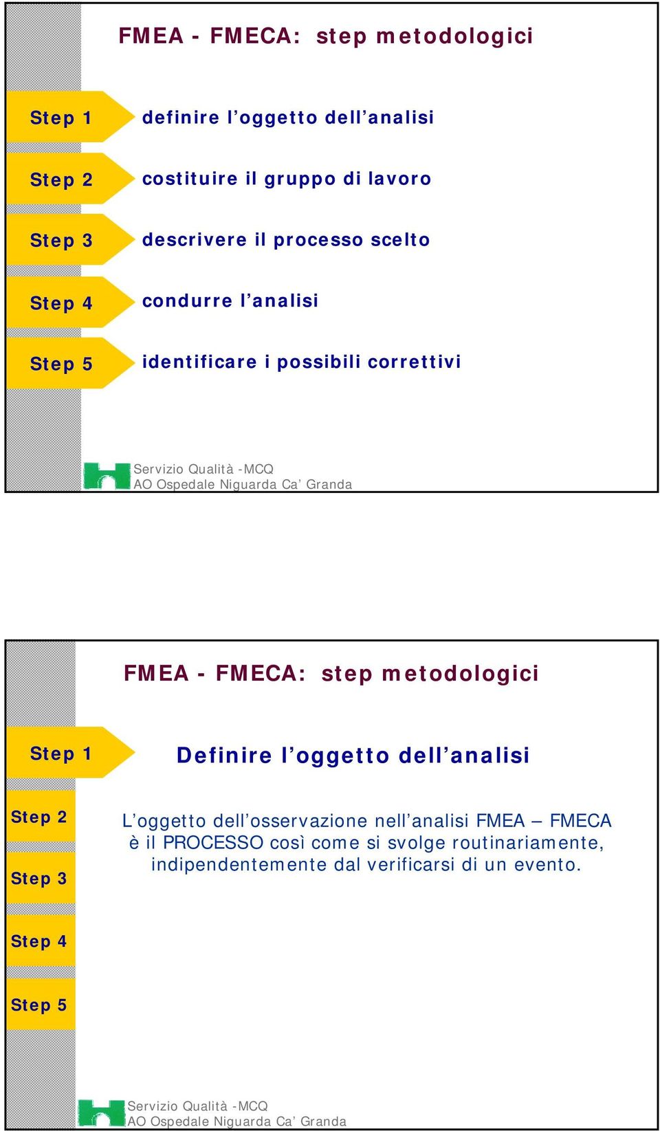 step metodologici Definire l oggetto dell analisi L oggetto dell osservazione nell analisi FMEA