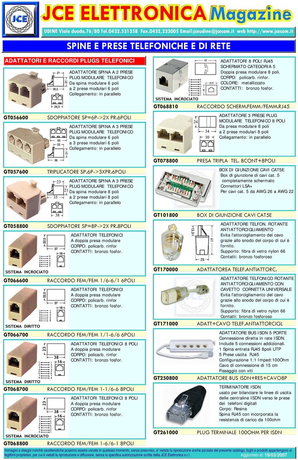 6POLI ADATTATORE SPINA A 3 PRESE PLUG MODULARE TELEFONICO Da spina modulare 6 poli a 3 prese modulari 6 poli ADATTATORE 3 PRESE PLUG MODULARE TELEFONICO 8 POLI Da presa modulare 8 poli a 2 prese