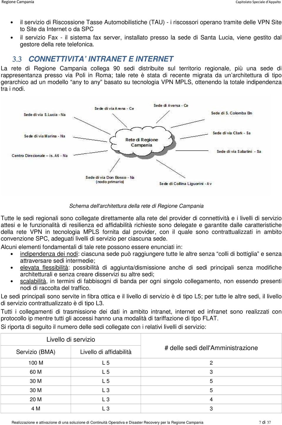 3 CONNETTIVITA INTRANET E INTERNET La rete di Regione Campania collega 90 sedi distribuite sul territorio regionale, più una sede di rappresentanza presso via Poli in Roma; tale rete è stata di