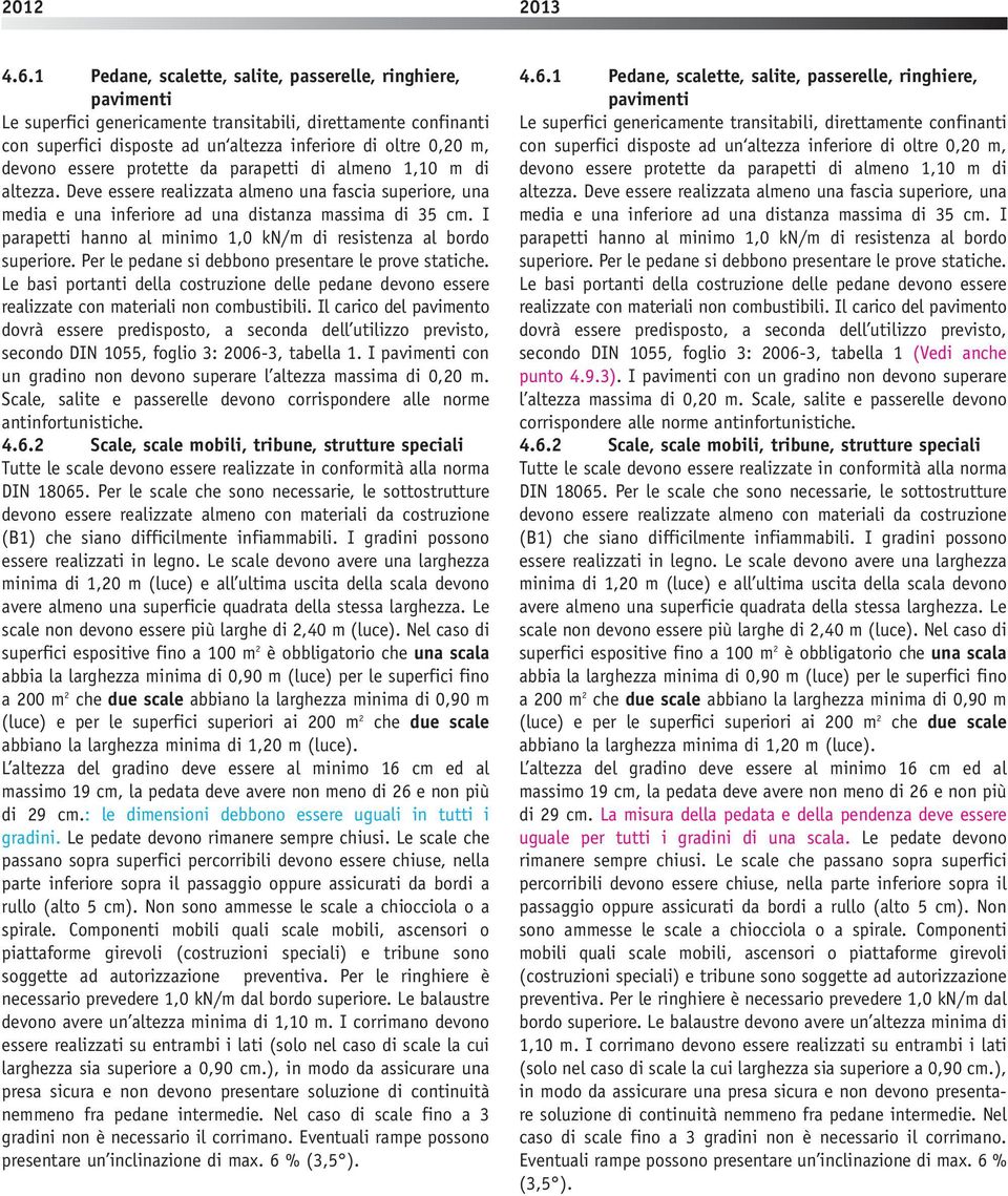 I parapetti hanno al minimo 1,0 kn/m di resistenza al bordo superiore. Per le pedane si debbono presentare le prove statiche.