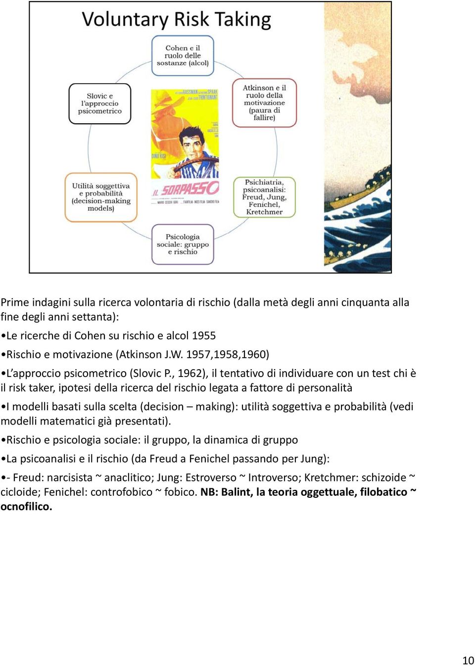 , 1962), il tentativo di individuare con un test chi è il risk taker, ipotesi della ricerca del rischio legata a fattore di personalità I modelli basati sulla scelta (decision making): utilità