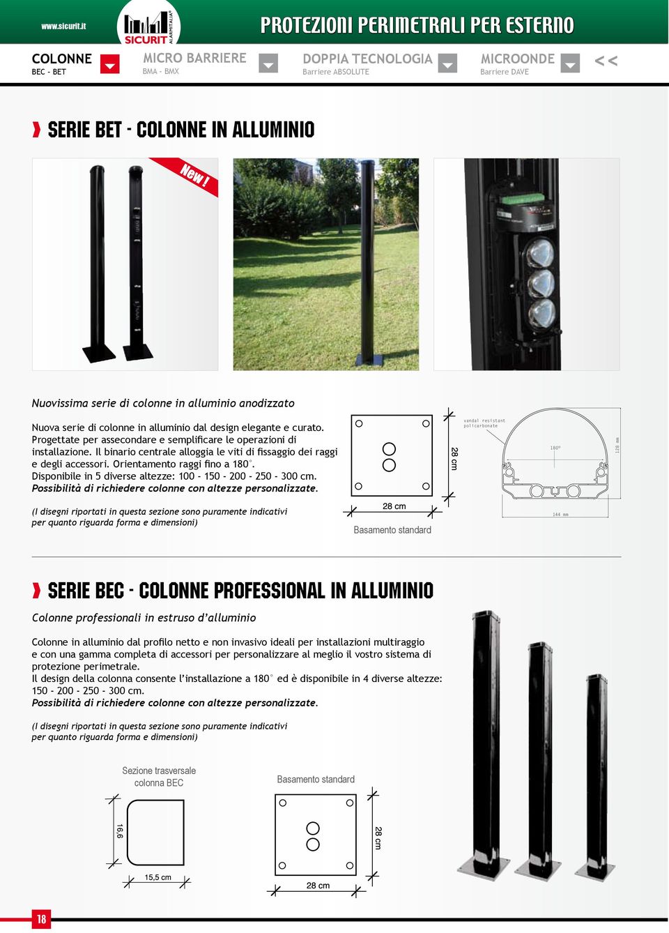 Nuovissima serie di colonne in alluminio anodizzato Nuova serie di colonne in alluminio dal design elegante e curato. Progettate per assecondare e semplificare le operazioni di installazione.