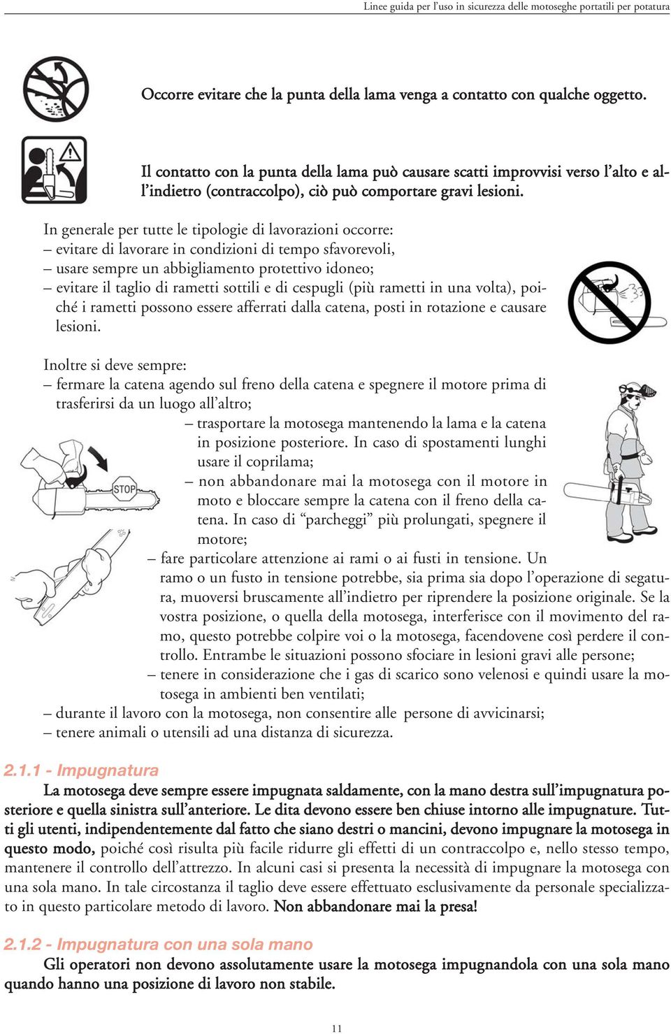 In generale per tutte le tipologie di lavorazioni occorre: evitare di lavorare in condizioni di tempo sfavorevoli, usare sempre un abbigliamento protettivo idoneo; evitare il taglio di rametti